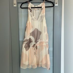 Ramy Brook mini silk Camilla dress with a neutral/ blush print - size S